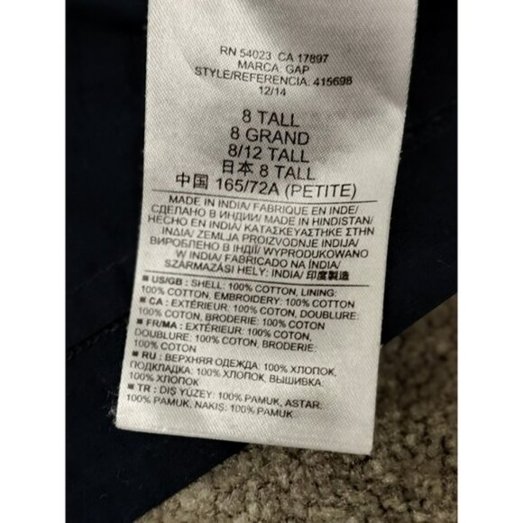 Gap Navy Blue Eyelet Short Sleeve Dress Tall Size 8 Bohemian Boho Cotton - Picture 9 of 10